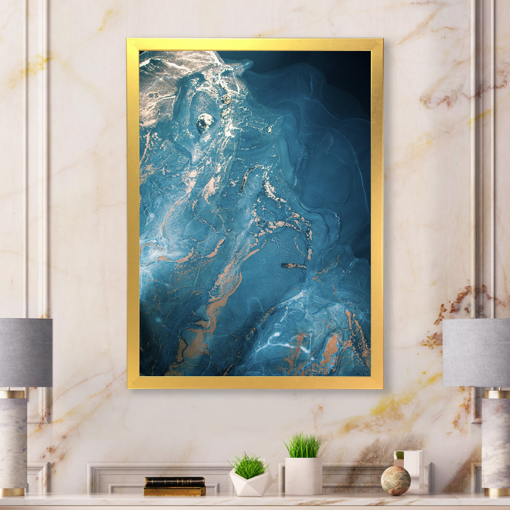 blue gold marble wall art