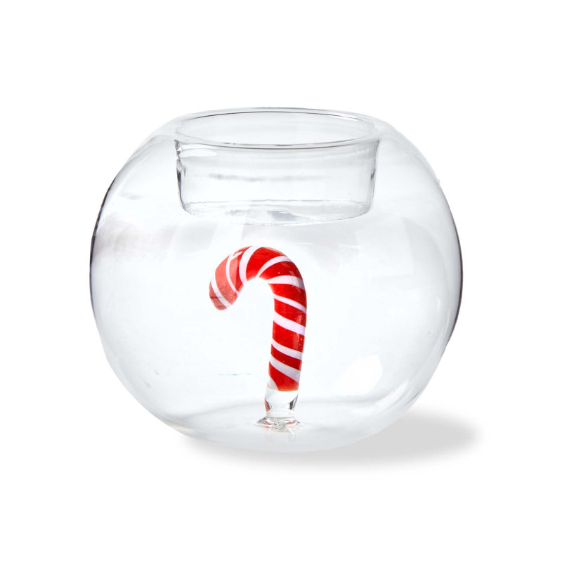 Candy Cane Globe Clear Glass Tealight Candle Holder