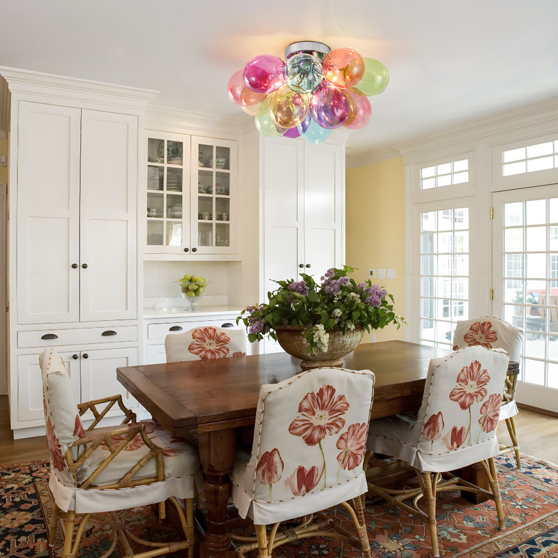 3-Light Dimmable Flush Mount Ceiling Light With Colorful Bubble Glass, Chrome