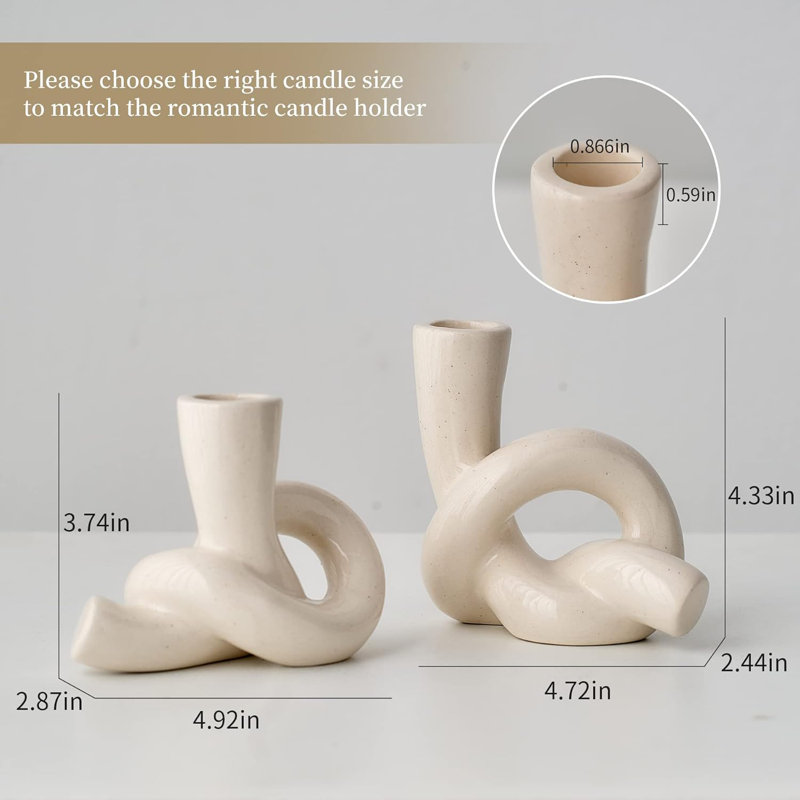 2-piece Ceramic Candle Holder Set White