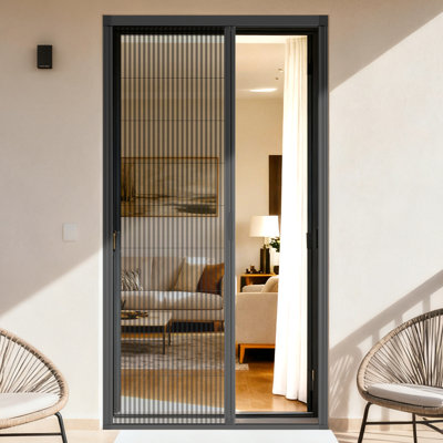 Porte moustiquaire rétractable 32 po x 81 po noire, conception pliante peu encombrante, fermeture magnétique de qualité supérieure, cadre en aluminium robuste
