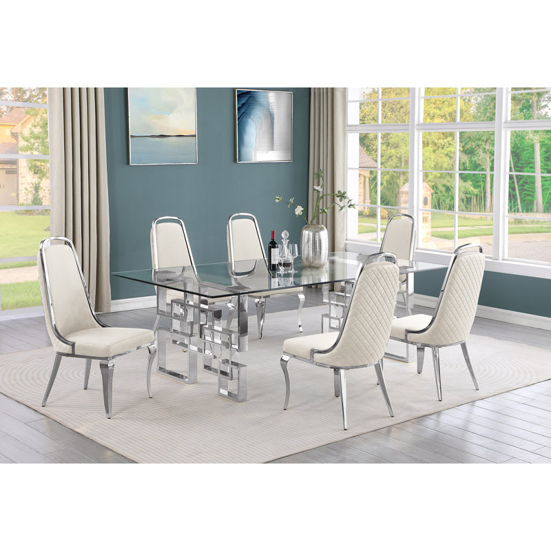 Ensemble de salle à manger Fredis, Crème / argenté, Argent, 7 pièces
