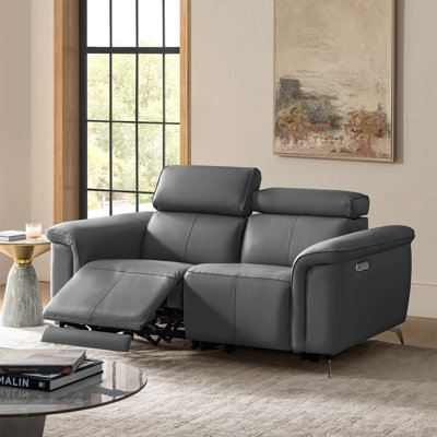 Maltby 67.5" Modern Genuine Leather Power Reclining Loveseat Sofa with Adjustable Headrest
