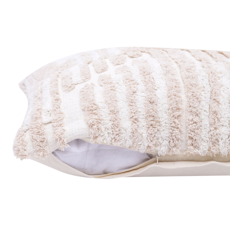 Housse de coussin décoratif en coton à rayures géométriques 22 po, Crème, polyester