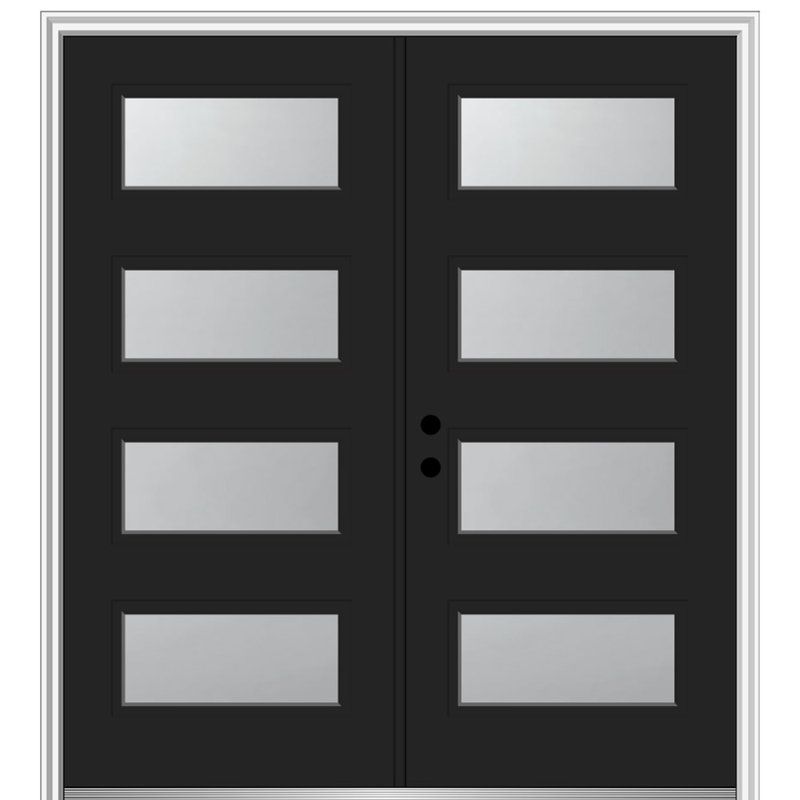 Porte d'extérieur peinte en fibre de verre 4 lumières, H 81,75 po x l 72 po x P 2 po, Côté droit, Noir