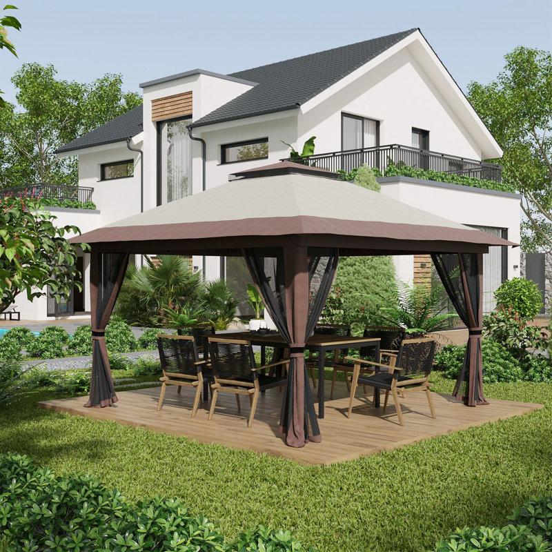Pop Up Gazebo With Netting, Instant Canopy Tent Shelter With 2-Tier Roof,  Wheeled Carry Bag, Water/Sand Bags(Canopy)