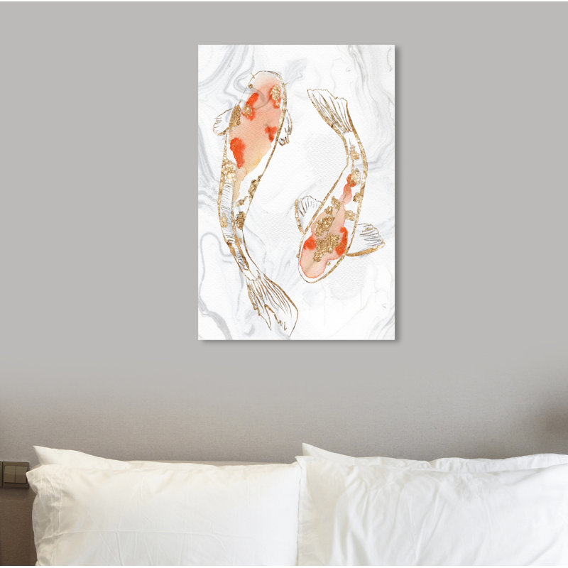 " Two Koi Fish Marble ", 45" H x 30" W, Gold Framed