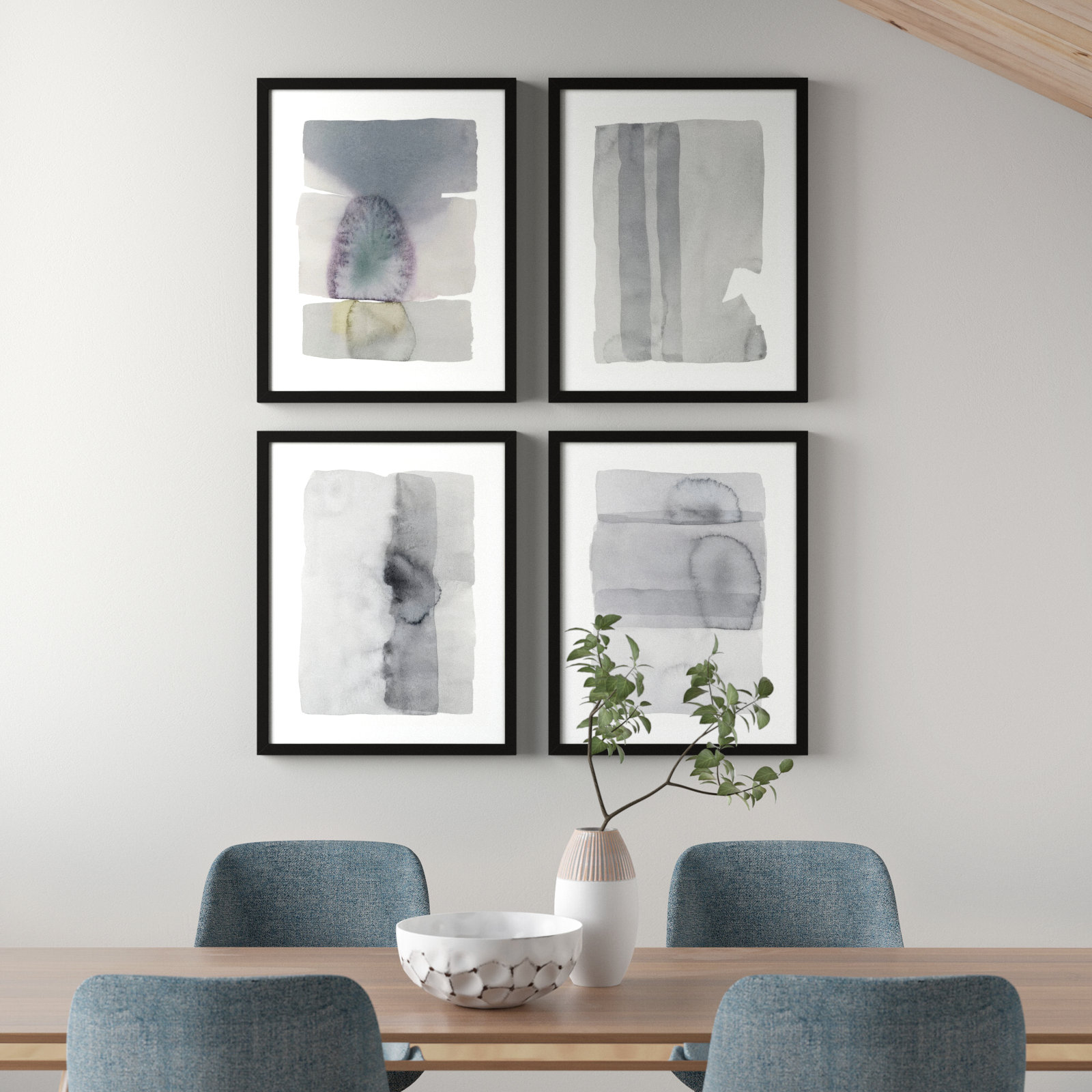 Gray on Gray 4-Piece Painting Set, Black, 30" H x 24" W