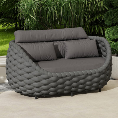 Causeuse d'extérieur en corde thermolaquée en aluminium tissée à la main avec coussins