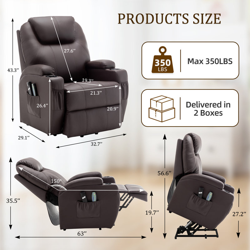 KORSER Power Lift Recliners, Recliner Chair With Heat And Massage For Elderly ,Electric Lift Recliner With Side Pockets And 2 Cup Holders