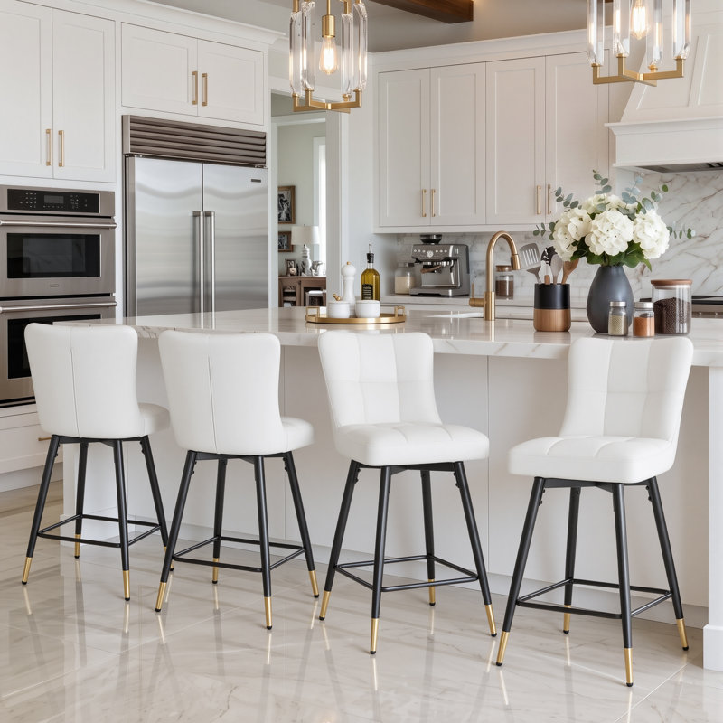 26"Swivel Upholstered Bar Stool, White, 2
