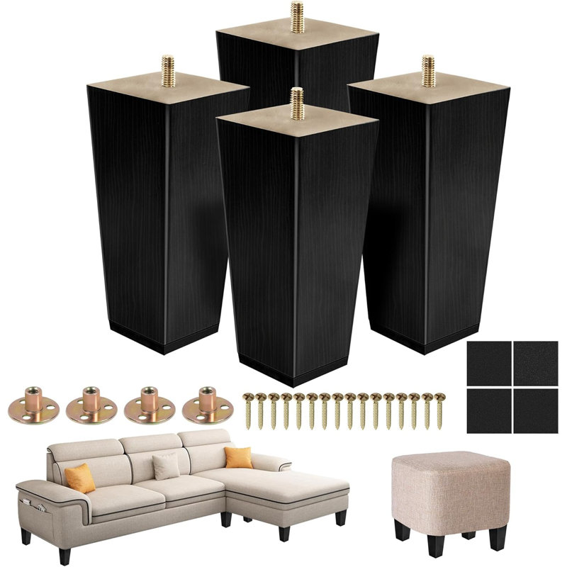 Ensemble de 4 pieds de meubles en bois massif - Pieds de remplacement en bois d'hévéa de qualité supérieure pour canapé, chaise, armoire, meuble télé, commode, repose-pieds - Design moderne Mid-Century