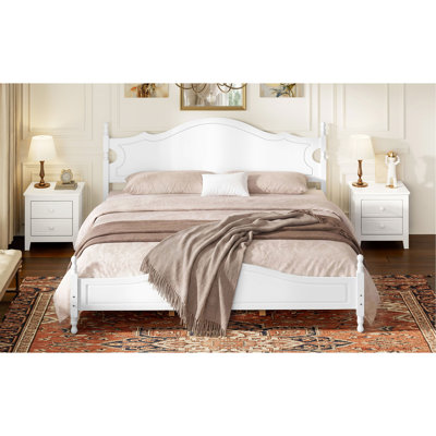 King Bed Frame with Headboard, Retro Style Wooden Platform Bed with Wood Slats Support, King Bed Frame No Box Spring Needed, Easy Assembly