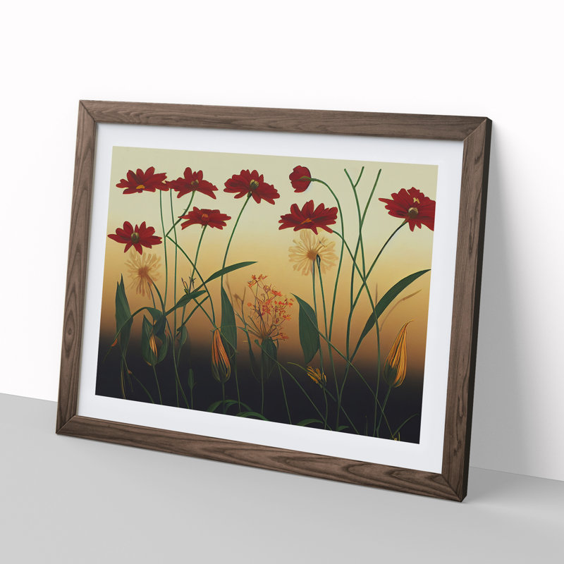 Delightful Wildflowers Floral - Single Picture Frame Print, 46cm H x 64cm W x 2cm D, Walnut