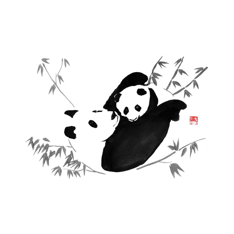«Panda Family» par Péchane, reproduction d'art sur toile tendue, H 18 po x l 26 po x P 1,5 po