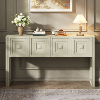 Console de 55 po avec structure et pieds en bois, 3 tiroirs