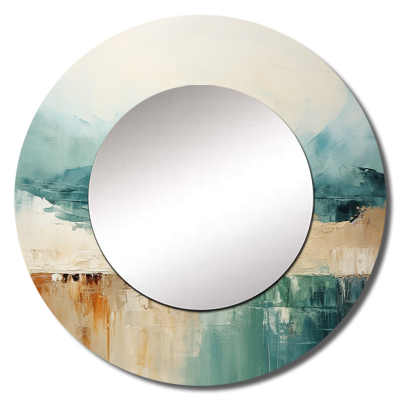 Minimalisme harmonique horizon paysage - miroir unique minimaliste, grand miroir mural rond bleu, impression d'art en métal