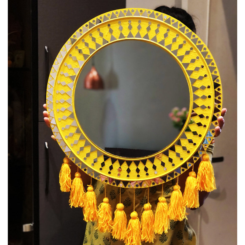 Corben Round Wall Mirror Decor Handmade Mirror Wall Art, Yellow