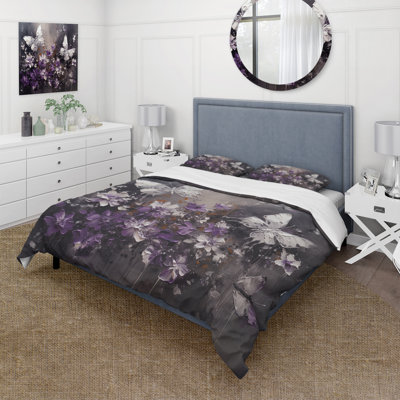 Ensemble de housse de couette en microfibre / polyester mauve et blanc