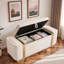 Banc moderne avec repose-pieds rembourré avec compartiment de rangement caché, conception à rabat et bandes décoratives en métal doré-127669000-127669002