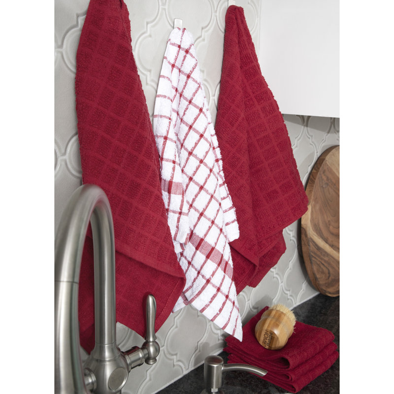 Cotton Plaid Kitchen Towel Linen Set, Paprika