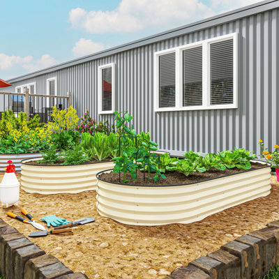 Galvanized Raised Garden Bed Kit, Outdoor Metal Elevated Planter Box with Safety Edging, Easy DIY Stock Tank for Growing Flowers, Herbs & Vegetables