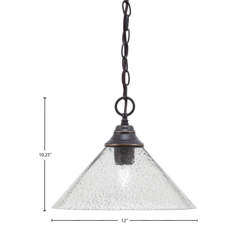 Luminaire suspendu à chaîne avec verre Aeronwen, H 10,25 po x l 12 po x P 12 po, Fumée, Granit foncé