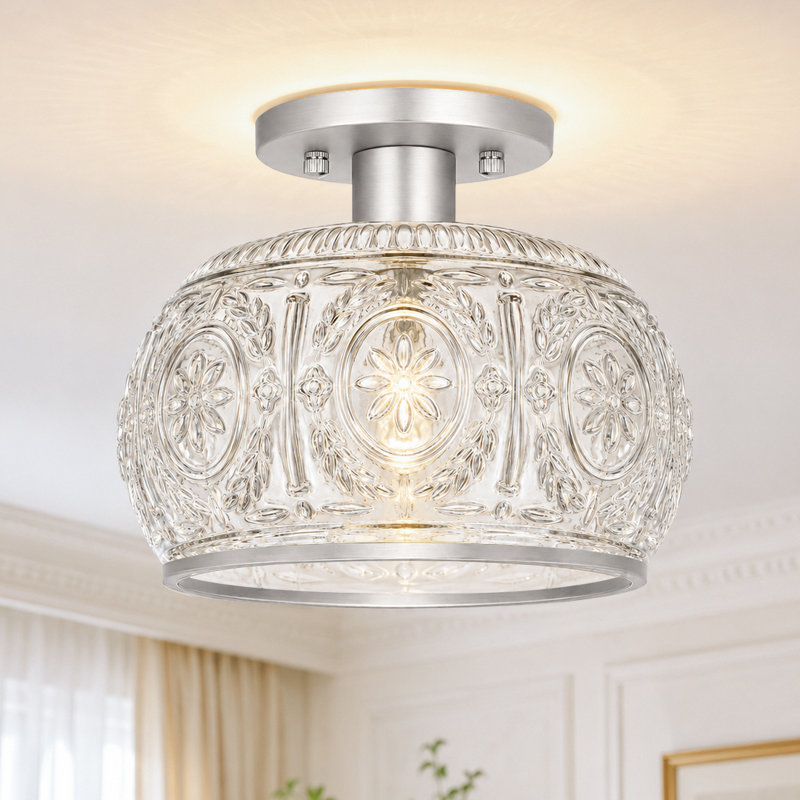 Plafonnier semi-encastré en nickel brossé rétro avec globe en verre transparent, pour couloir, cuisine, salle de bain, éclairage de chambre à coucher