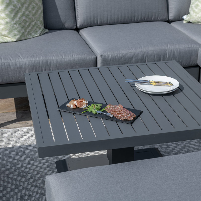 Hagai Square Aluminium Corner Dining Set - with Rising Table & Footstools - Grey