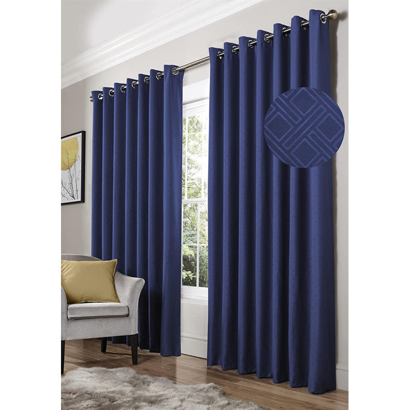 Yeldell Diamond Eyelet Room Darkening Curtains, Blue, 167 W x 137 D cm