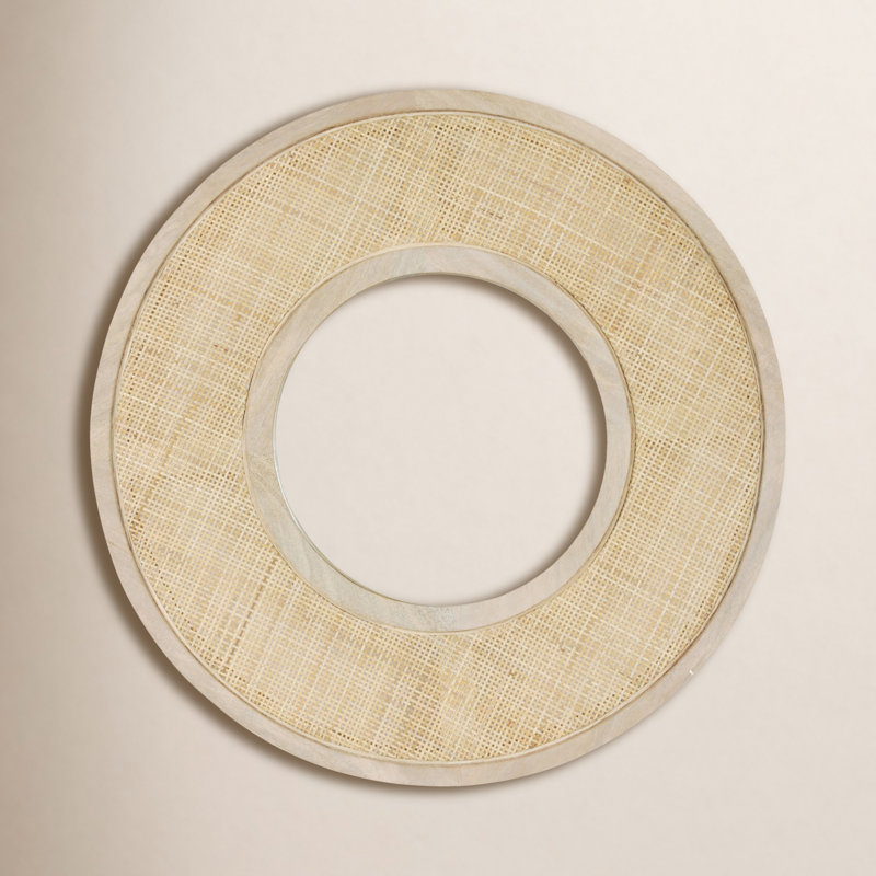 Wood/Cane Round Wall Mirror