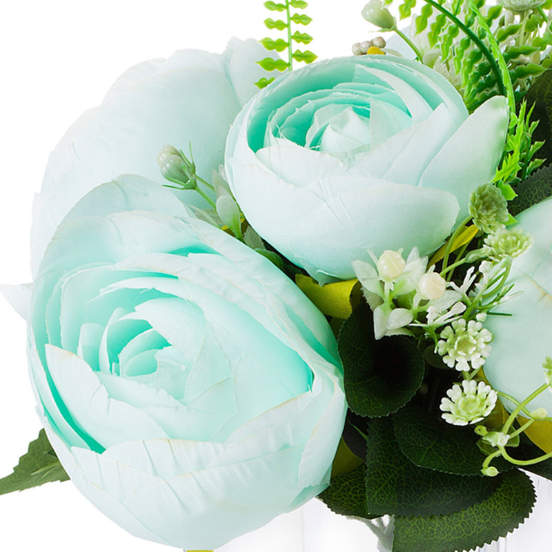 Arrangement floral pivoines en soie dans un vase, Azur