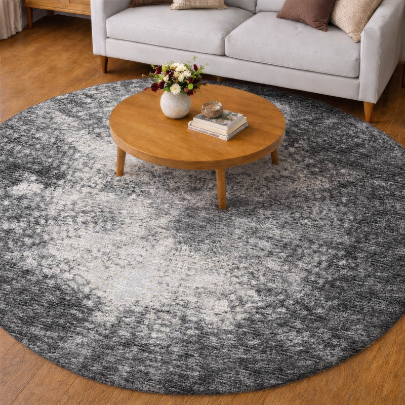 Premium Machine Washable Dream Shag Abstract Rug, 8' Round, Black
