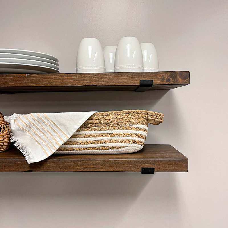 Calheme Rustic Shelves With J Brackets, Provincial, 1.75" H x 12" W x 6" D