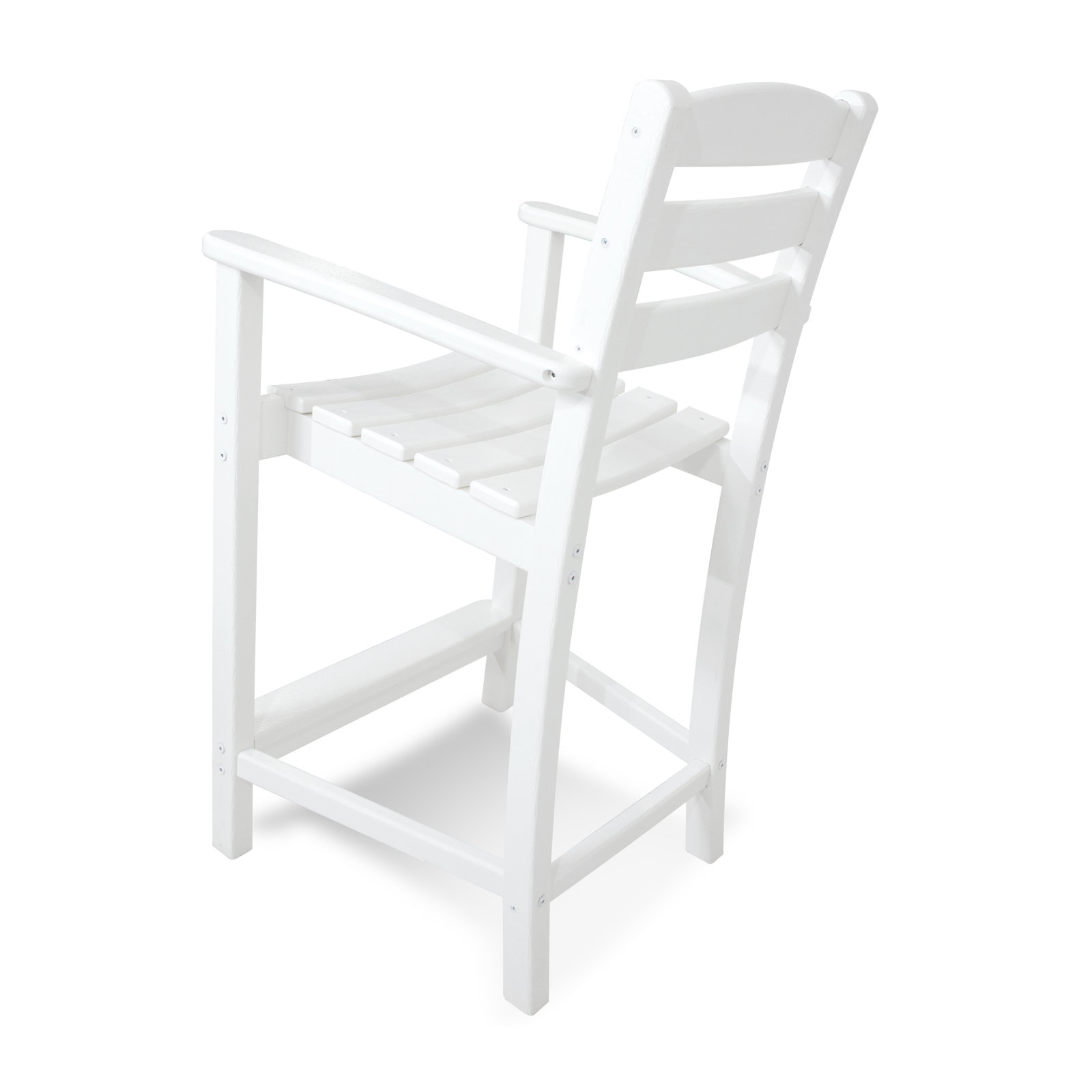 POLYWOOD® La Casa Café Arm Patio Bar Stool, White, Counter Stool (25.13” Seat Height)