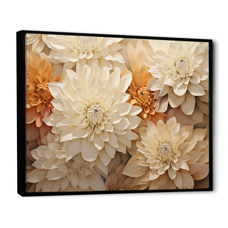 Minimalisme des mamans en fleurs en beige et or, H 34 po x l 44 po x P 1,5 po, Cadre flottant noir