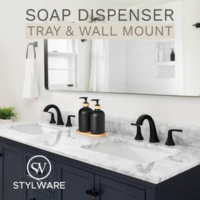 STYLWARE Glass Soap and Lotion Dispenser Bathroom Set with Bamboo Pumps & Tray | Bathroom Dispenser Accessories