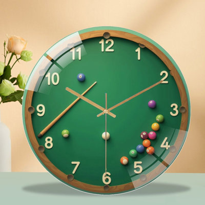 Billiard Table Clock Game Set for Home Fun Art - 12'' Modern Glass Wall Clock