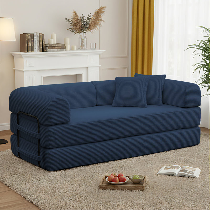 Canapé-lit futon convertible 4 en 1 en velours côtelé, 63 pouces, avec 2 oreillers, aucun assemblage requis, 2