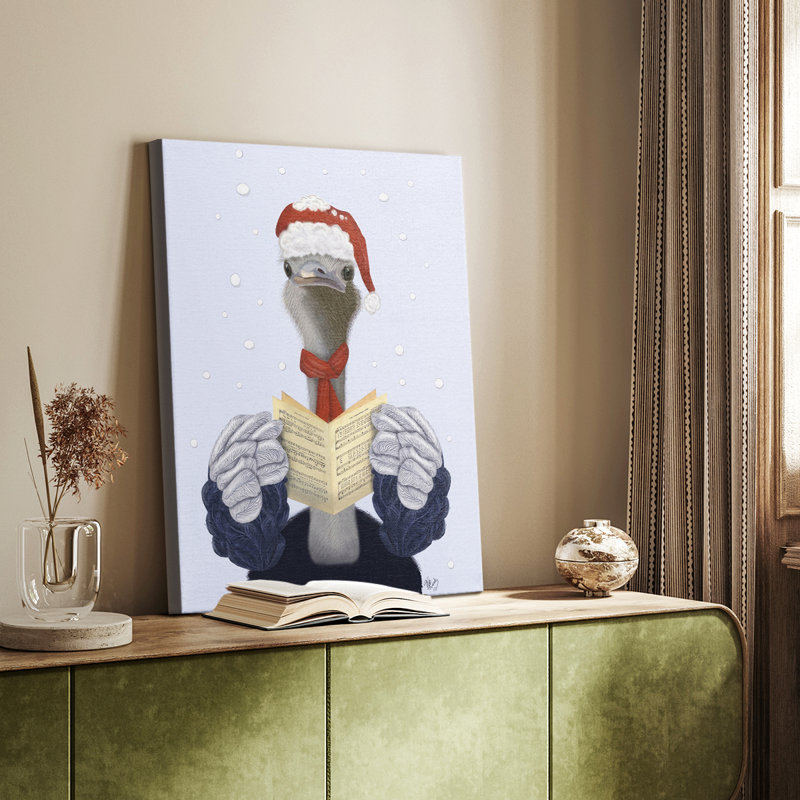 Autruche, Carol chantant - Cavas de la galerie sur mesure, H 27 po x l 18 po