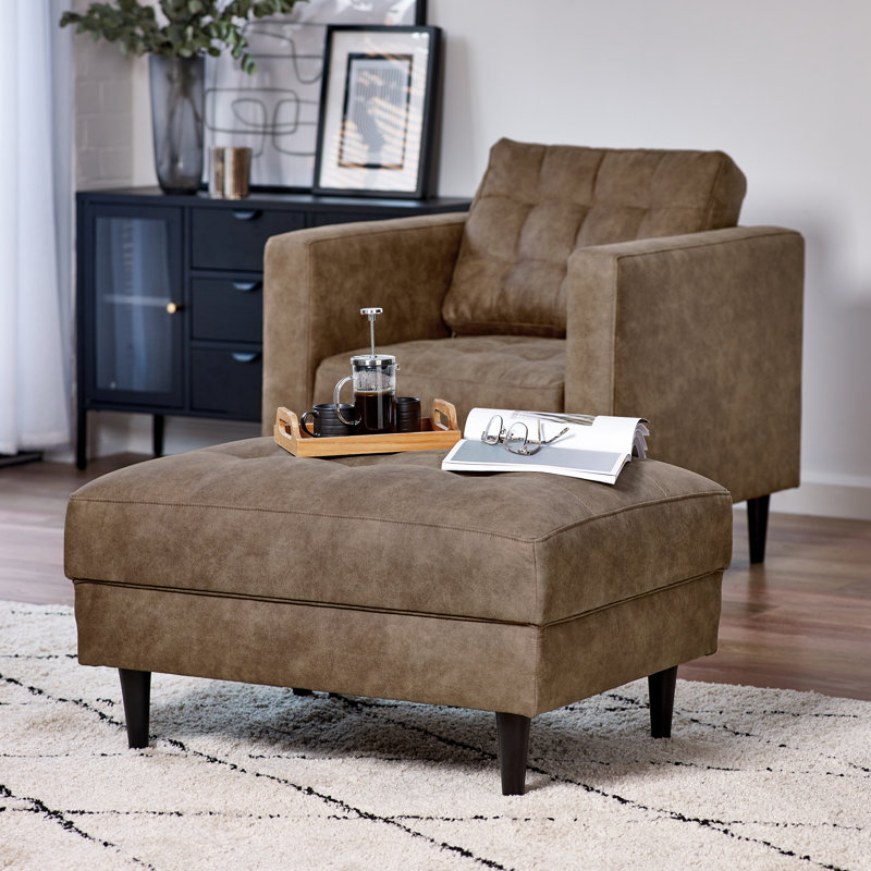 Jodi Faux Leather Footstall Ottoman - Upholstered Modern Retro Stylish & Contemporary, Brown