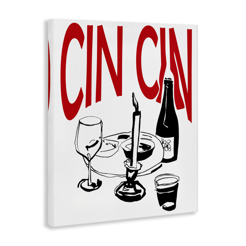  «Cheers Cin Cin Wine», art mural sur toile par Melissa Wang, H 20 po x l 16 po