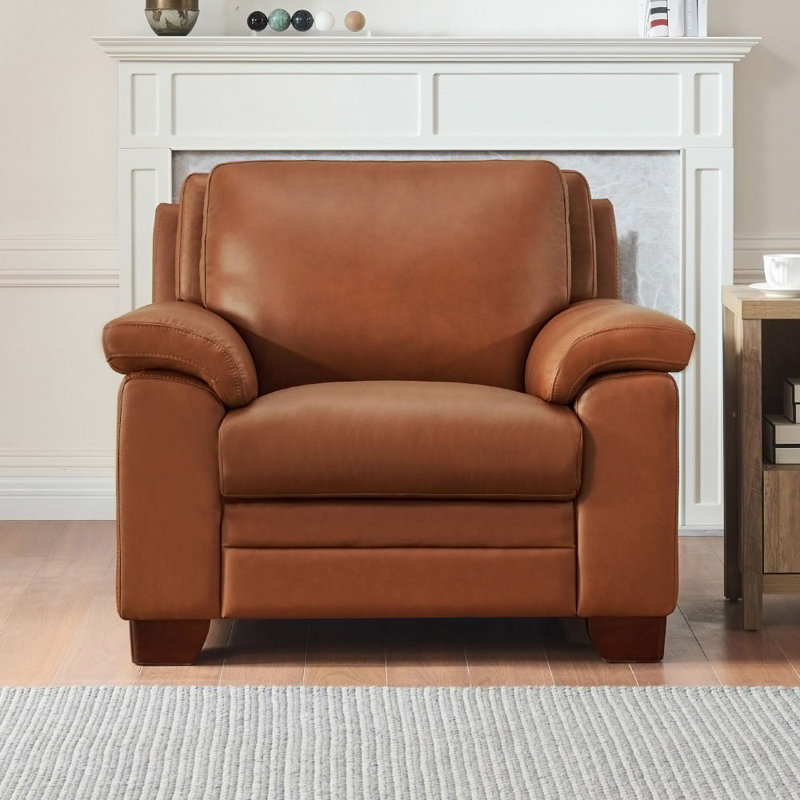 Leather Chair,Accent Chair,Living Room Chair,Reading Chair with wood frame, Saish Brown Genuine Leather