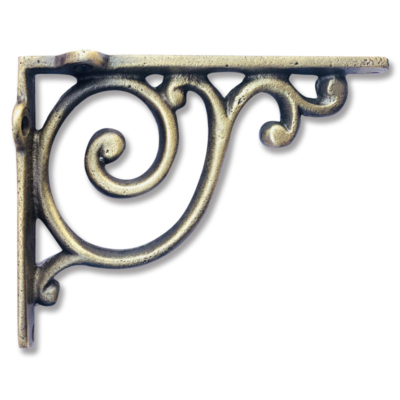 Jesup Scroll Wall Shelf Bracket, Antique Brass