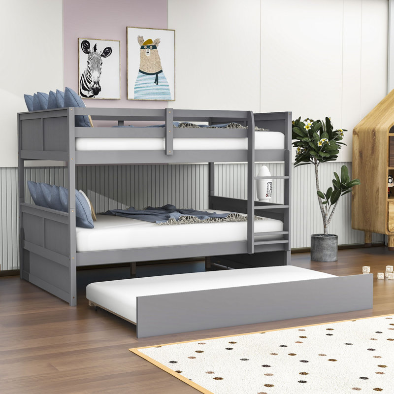 Asah Full Over Full Standard Bunk Bed with Trundle by Harriet Bee, Gray