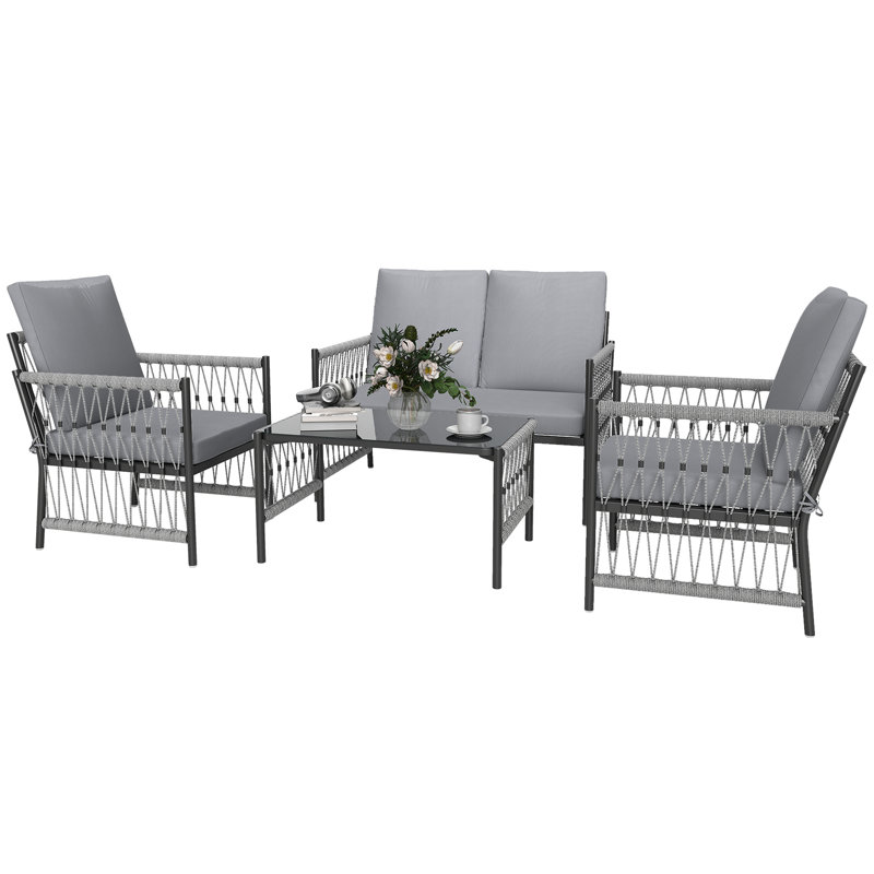 Rattan Sofa Set, Grey/Black