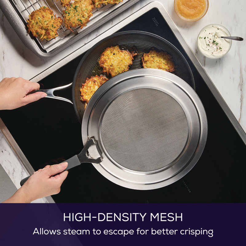 Circulon Universal Splatter Guard Mesh Grease Cover For Pots And Pans Protects Stove, Countertop, And Kitchen From Oil When Frying, 13 Inch, Stainless Steel