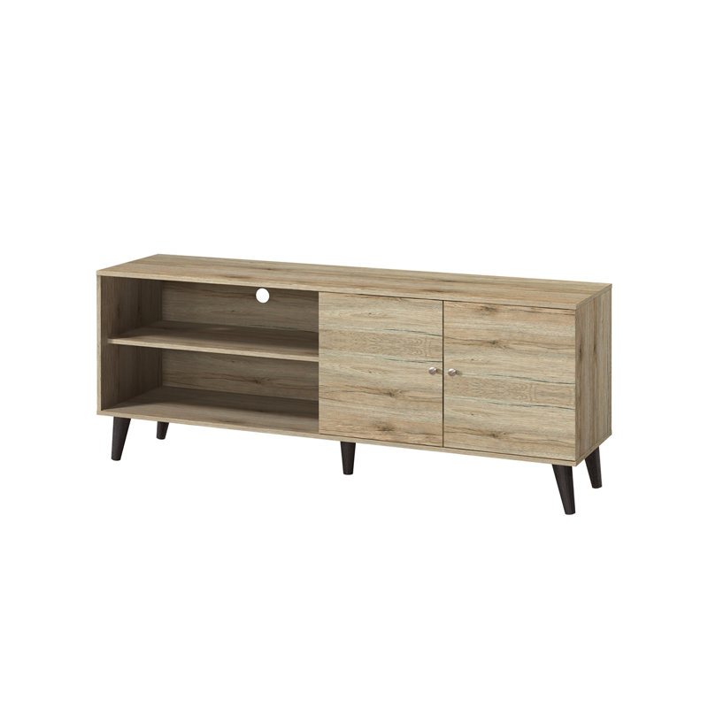 Mid-Century Modern TV Stand with Storage Cabinet for TVs up to 63" in Oak