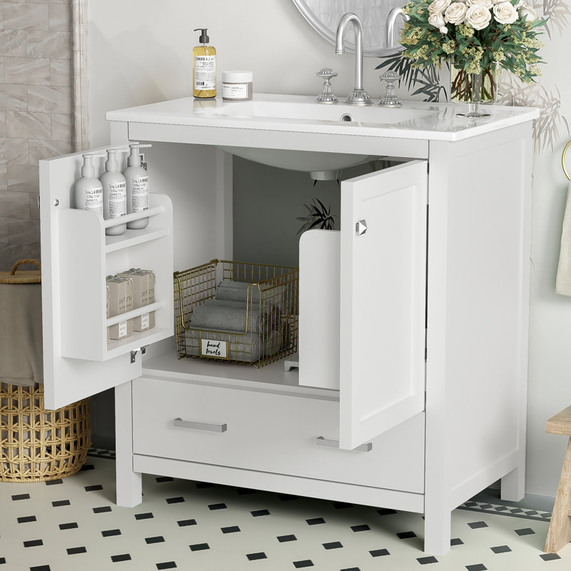 30"  Bathroom Vanity With Single Sink, White