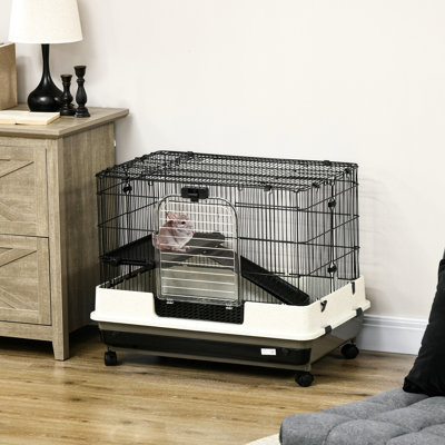 Petite cage 26 po pour animaux de compagnie avec roues transportables à mobilité variable - Cage Chinchilla portable à 2 niveaux. Pour lapins, furets. Plateau amovible, plateforme, rampe. Plusieurs portes robustes et aérées pour animaux